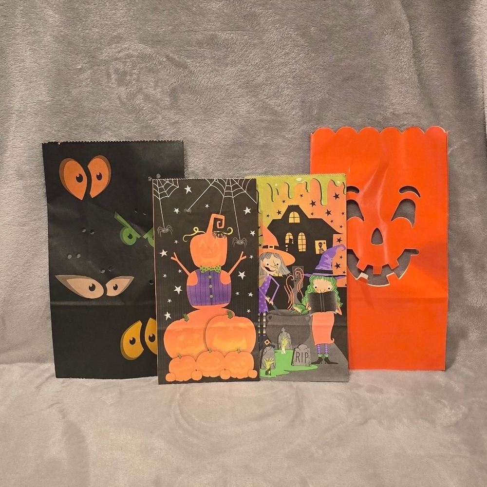 Halloween‎ Paper Treat Bags Set Pumpkin Witch Spooky Eyes 4pc